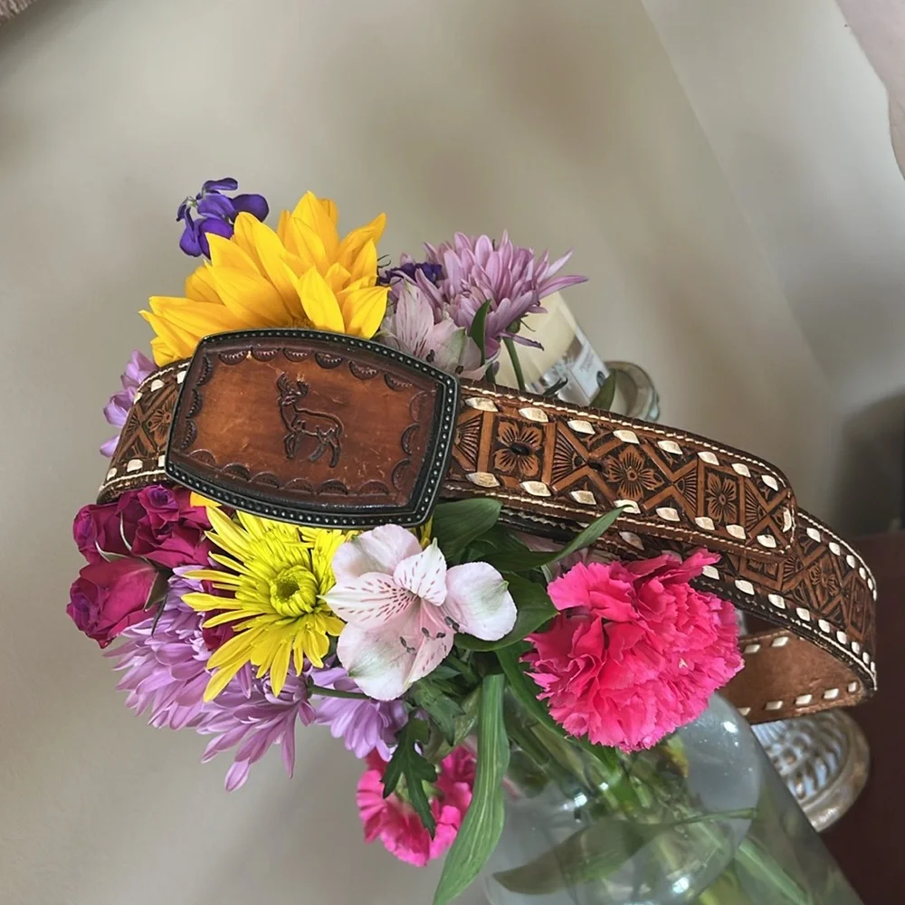 “Bruce” Brown Leather Belt with Intricate Design